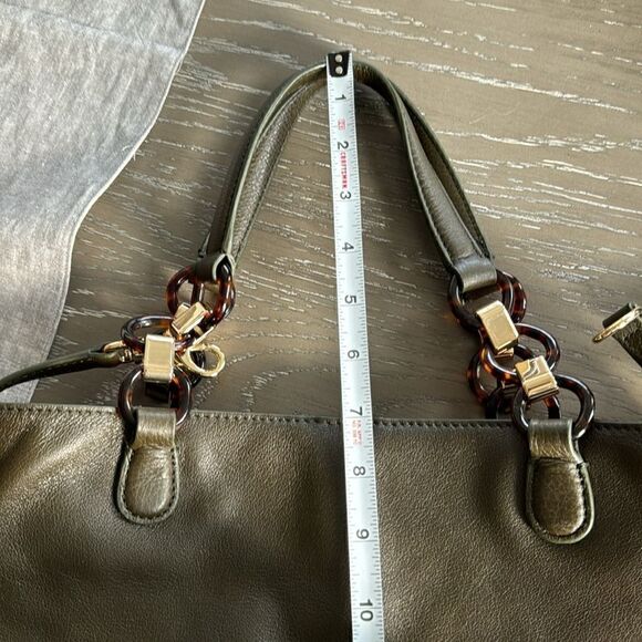 TALBOTS Soft Pebbled Leather Satchel Crossbody Shoulder Bag Olive Green Purse - Picture 10 of 16